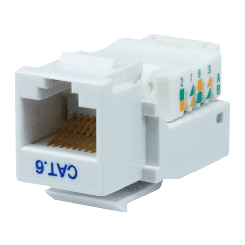CAT 6 RJ45 KEYSTONE DATA MODULE HINGED TOOLESS, WHITE (DISCONTINUED)