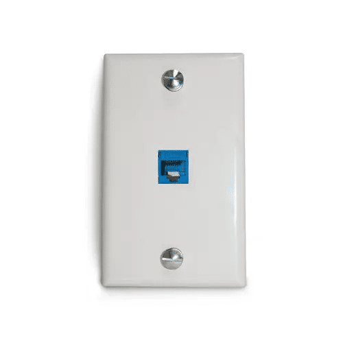 1 PORT SINGLE GANG KEYSTONE VOIP WALL MOUNT PLATE WITH CAT 6 KEYSTONE, WHITE