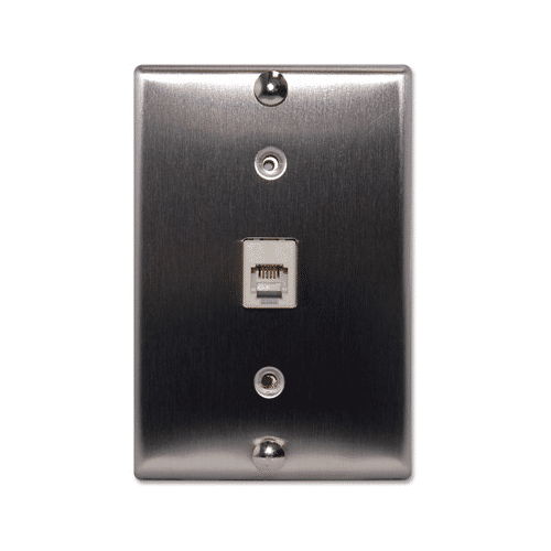 UNIVERSAL WALL PHONE JACK 4C WITH PHONE HOOKS, STAINLESS STEEL