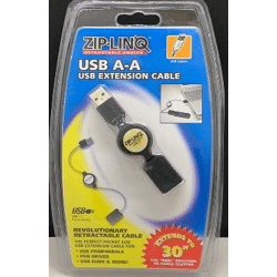 2.5FT RETRACTABLE USB1.1 A-A MALE-FEMALE  EXTENSION CABLE, BLACK